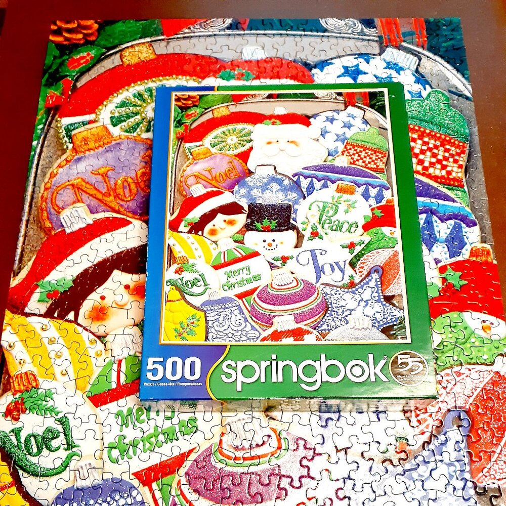 Springbok Jigsaw Puzzle Christmas Ornament Cookies 500 Pieces Complete
